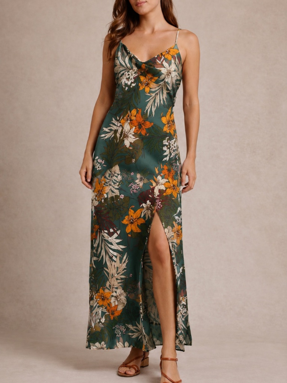 Paper Heart Women's Tropical Floral Dress Size L Slip Maxi Vacation Dress